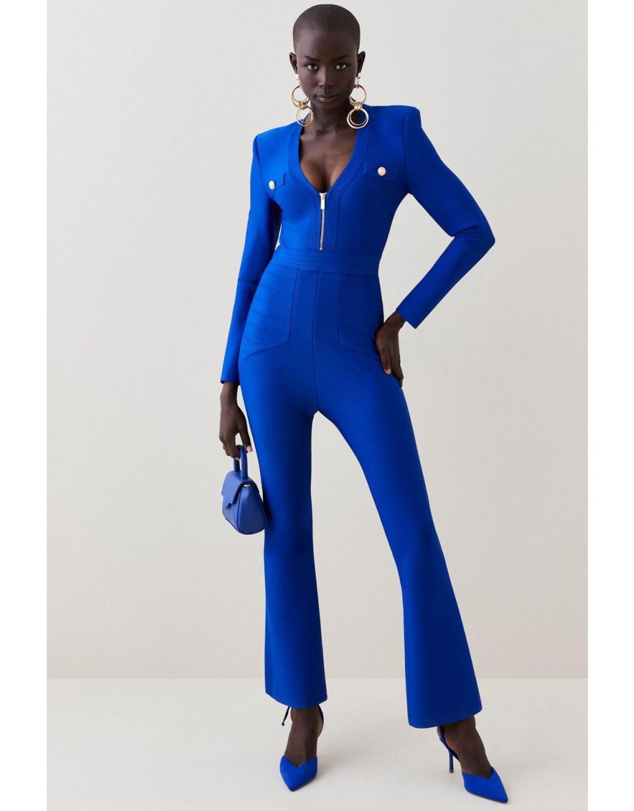 Bandage Long Sleeve Knitted Jumpsuit