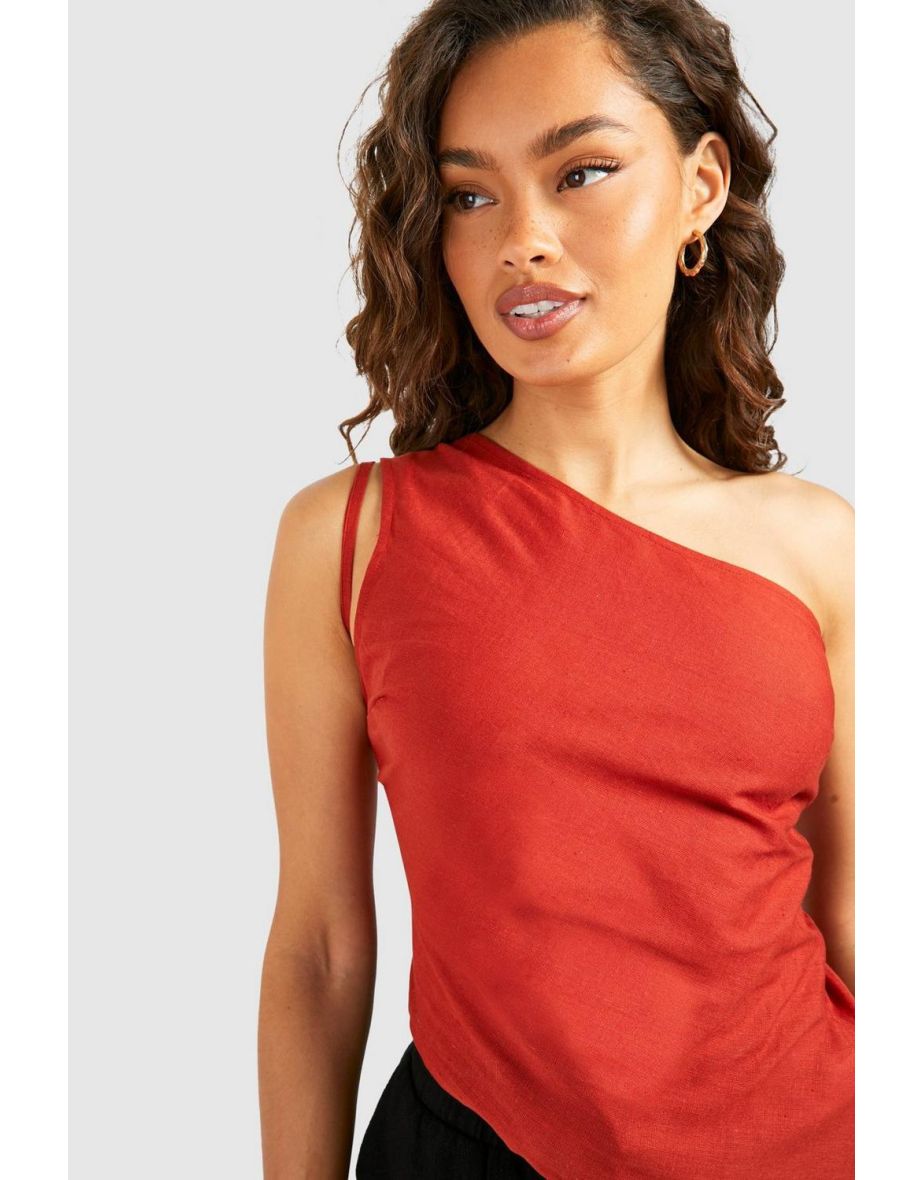 Linen Asymmetric Top - red - 3