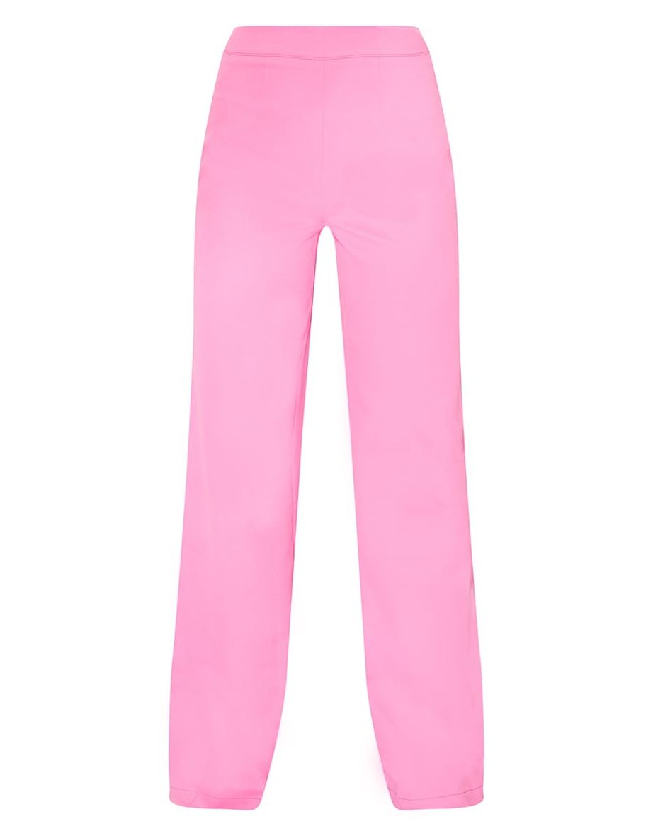 Bright Pink Woven High Waisted Tailored Wide Leg Trousers - 4