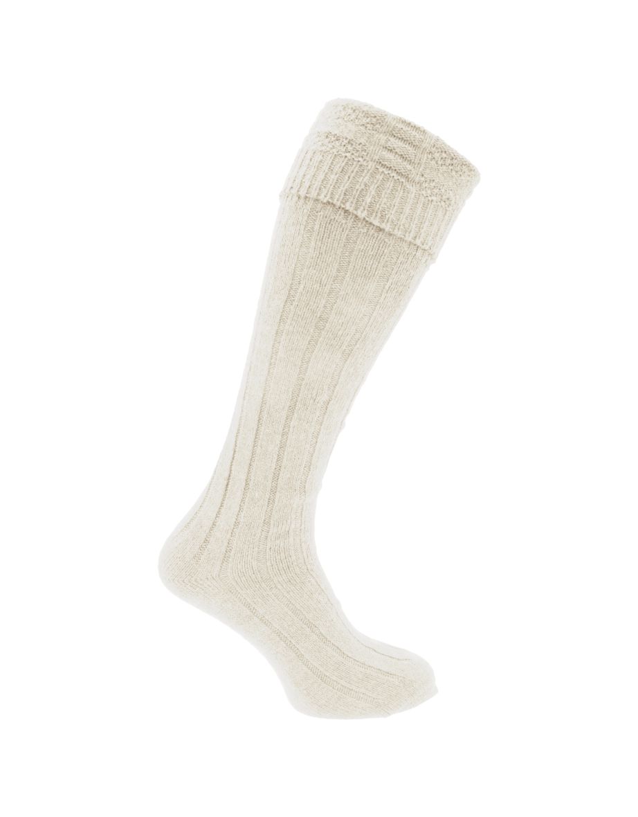 Mens Scottish Highland Wear Wool Kilt Hose Socks (1 Pair) - Cream
