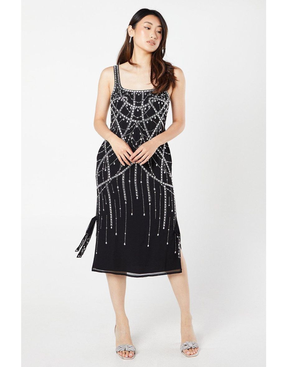 Hand Embellished Chandelier Sequin Midi Dress