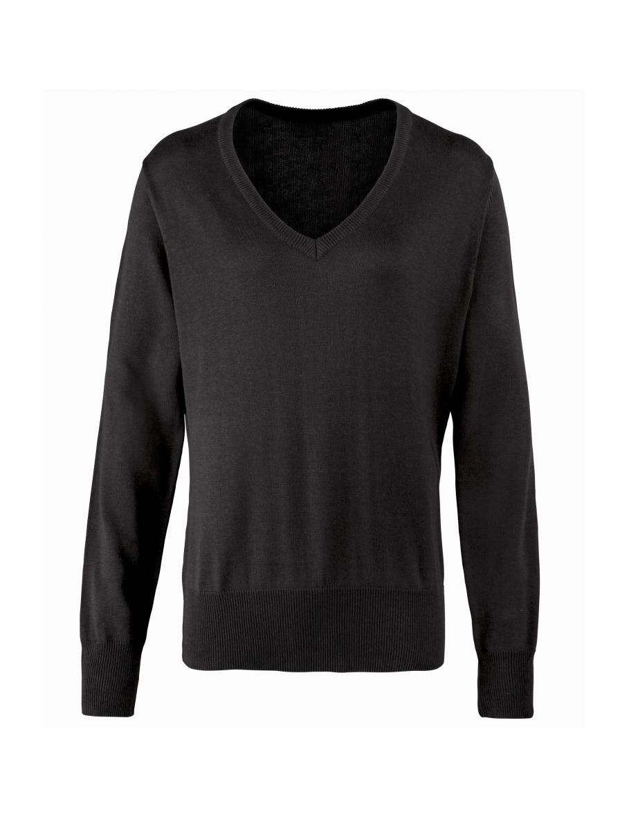 Premier Womens/Ladies V-Neck Knitted Sweater / Top - Black