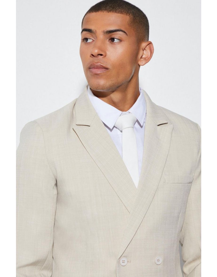 Slim Double Breasted Texture Suit Jacket - beige - 2