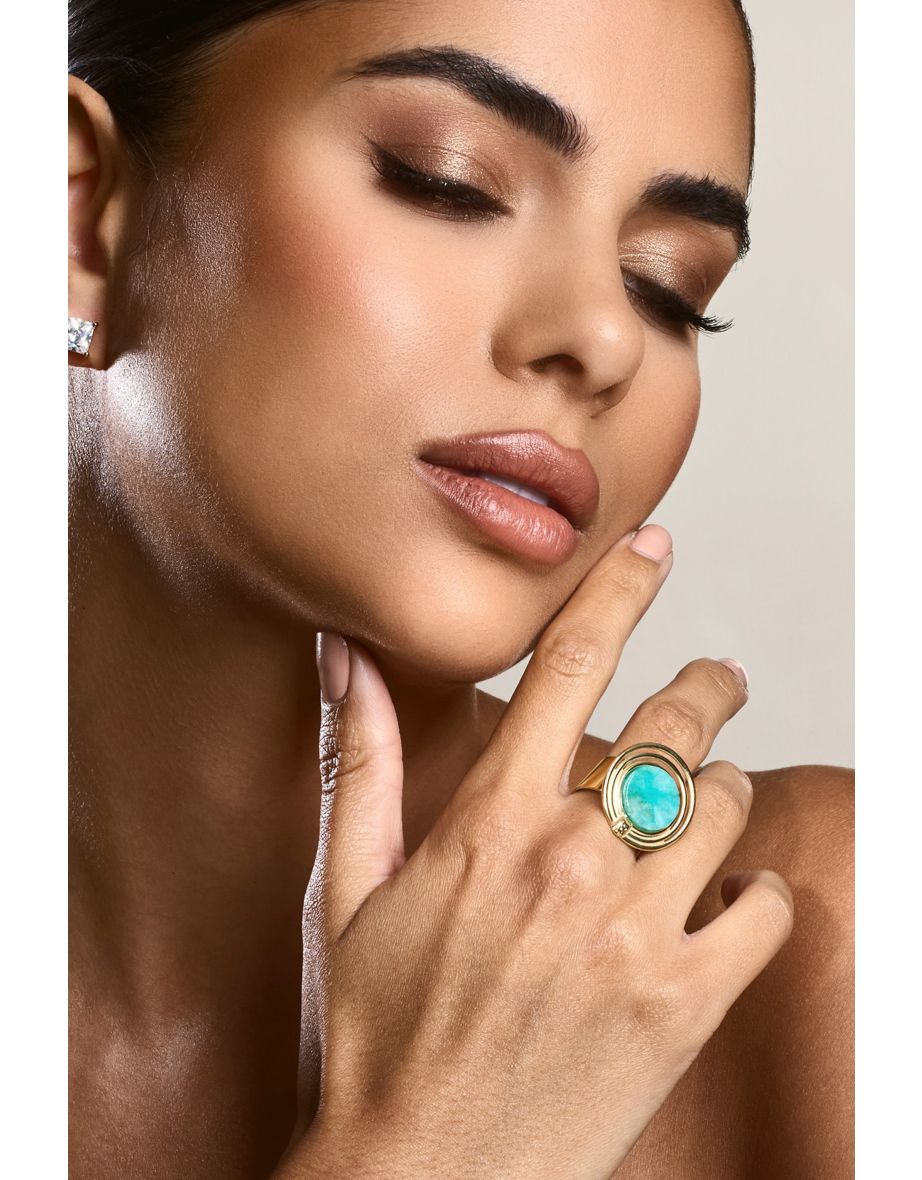 Tokya | Gold Adjustable Turquoise Pendant Ring - 4