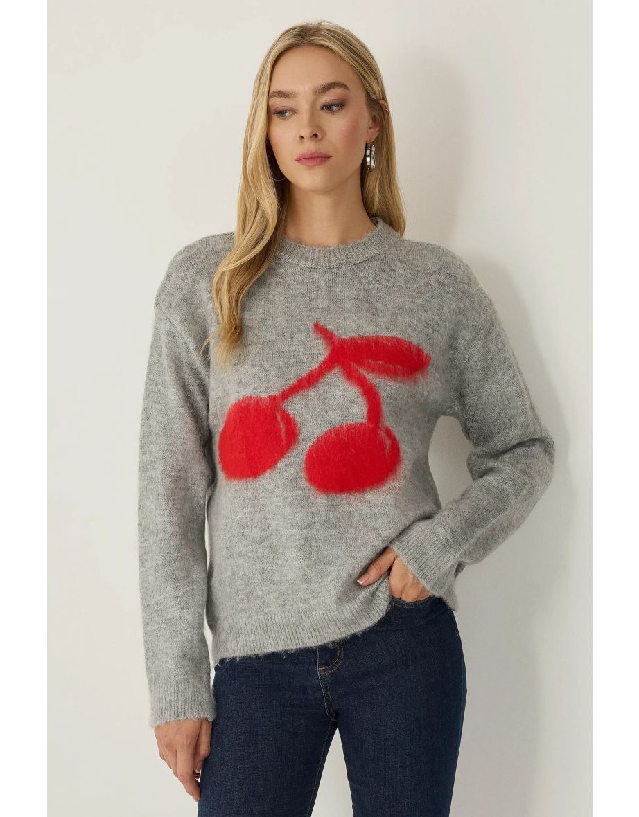 Relaxed Fit Cherry Detail Sweater