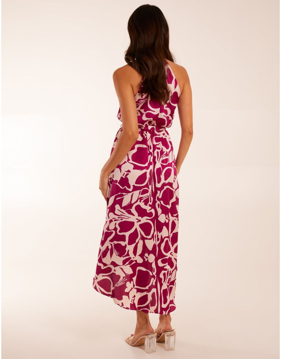 Abstract Print Halter Neck Midaxi Wrap Dress - 5