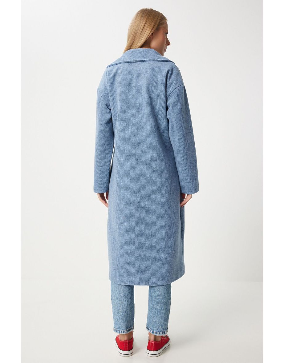Women's Blue Double Breasted Cashmere Coat - 8