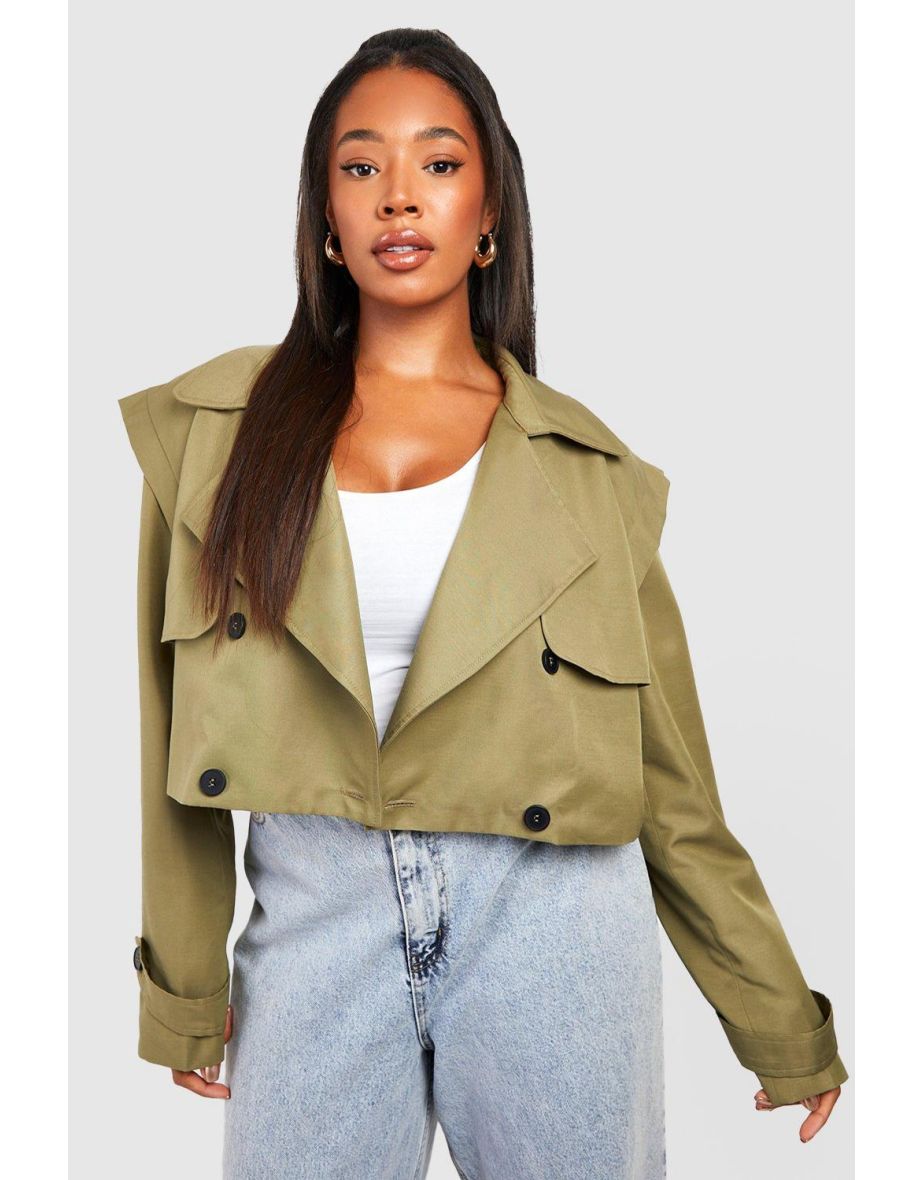 Plus Short Trench Coat - khaki