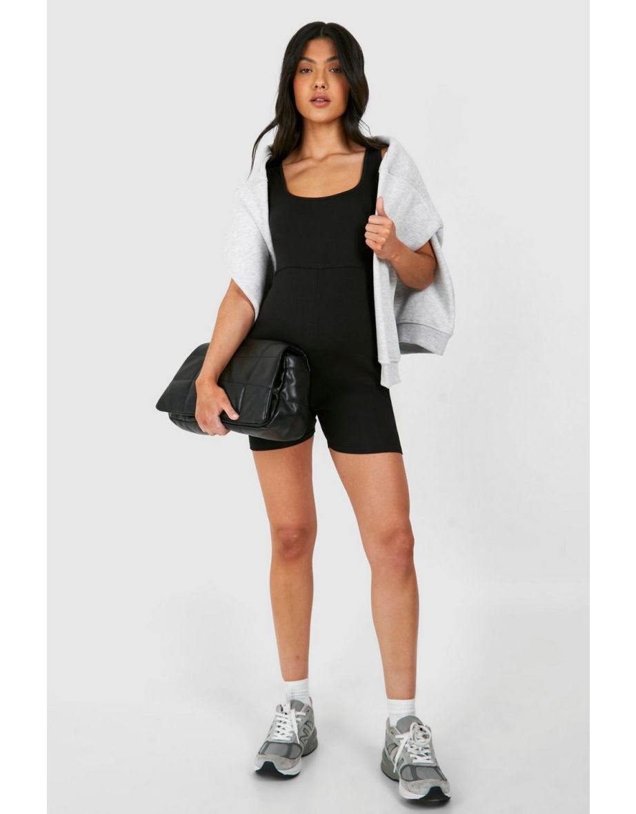 Maternity Ribbed Square Neck Unitard - black