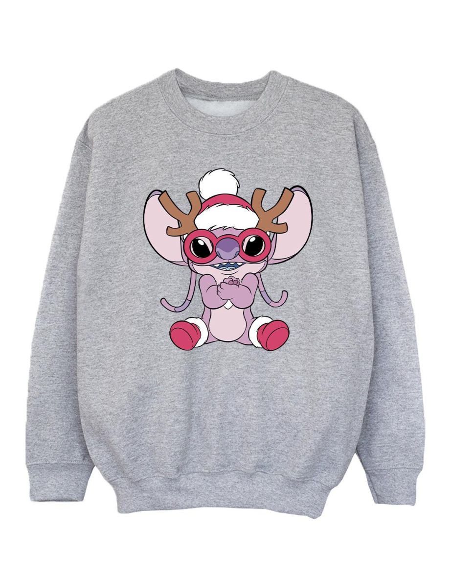 Disney Girls Lilo & Stitch Angel Reindeer Sweatshirt - Sports Grey