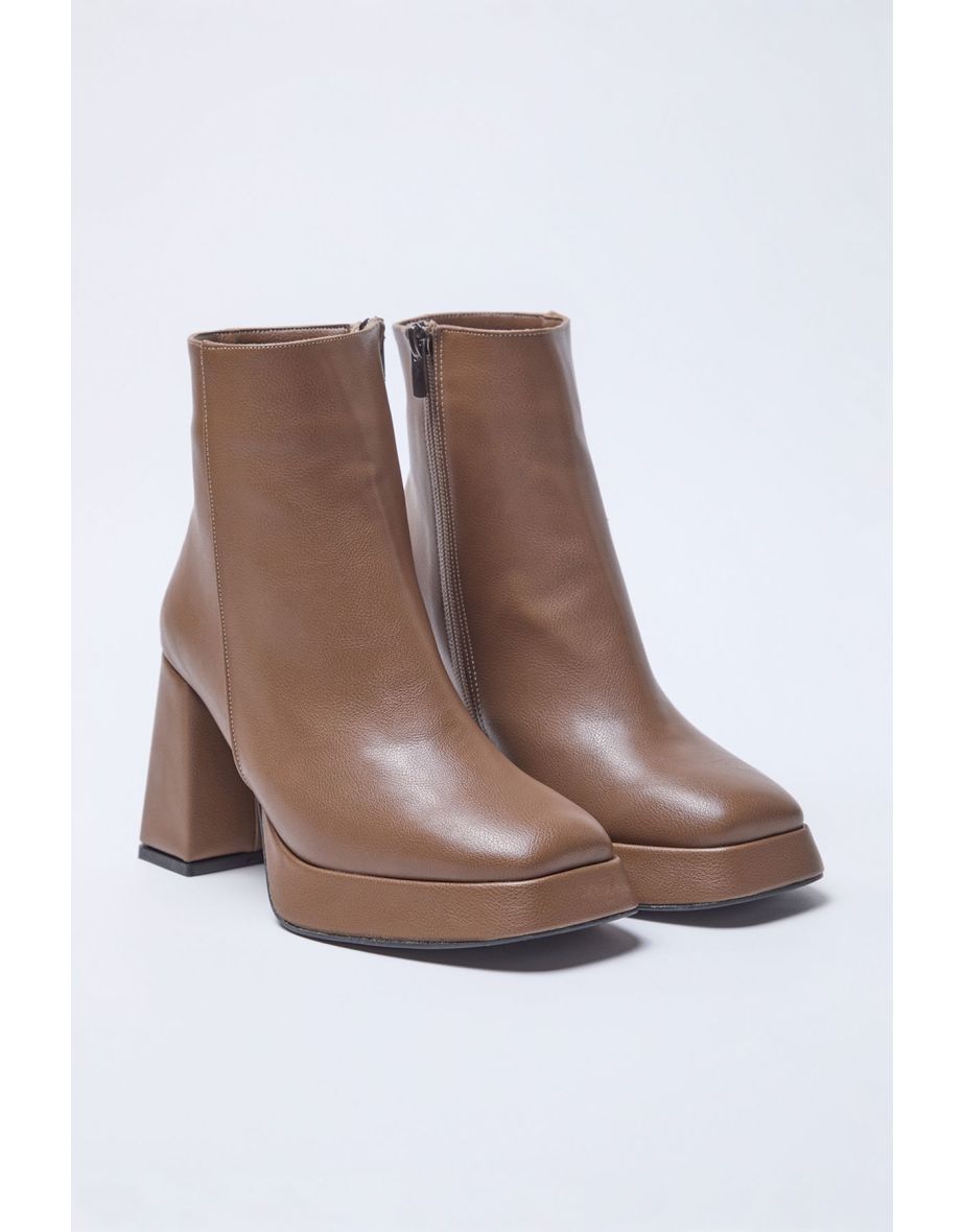 Tan Platform Heeled Women's Ankle Boots