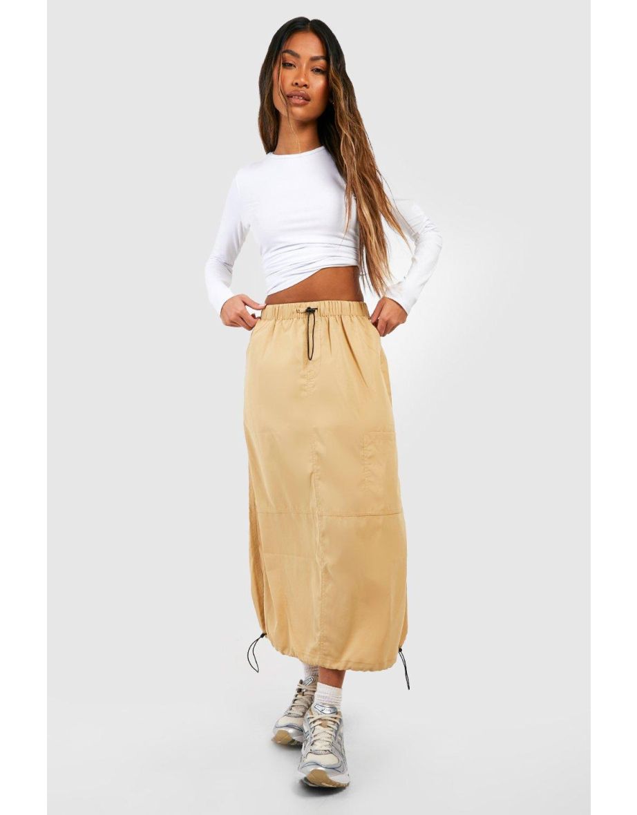 Parachute Drawcord Toggle Detail Midaxi Skirt - stone