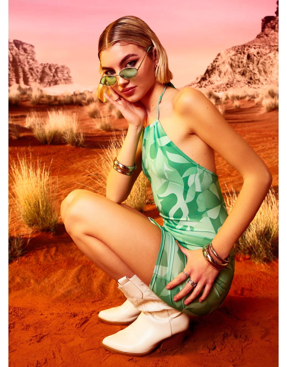 Abstract Tropical Halter Neck Mini Dress - 5