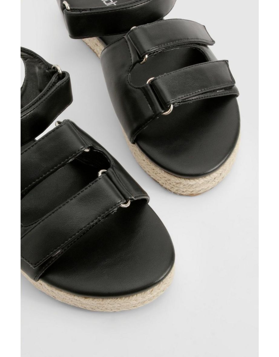 Adjustable Strap Flatform Sandals - black - 3