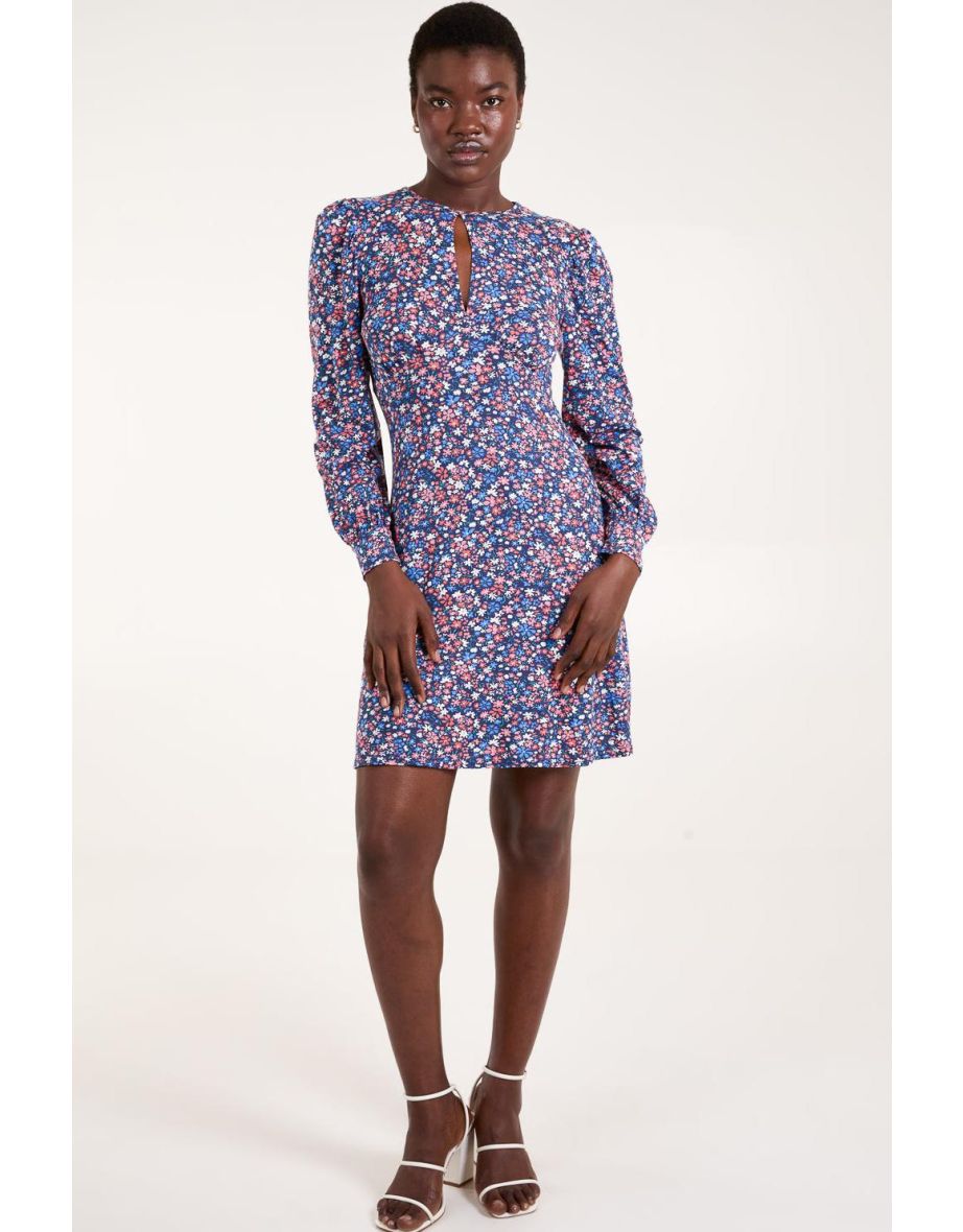 Front Keyhole Long Sleeve Floral Dress