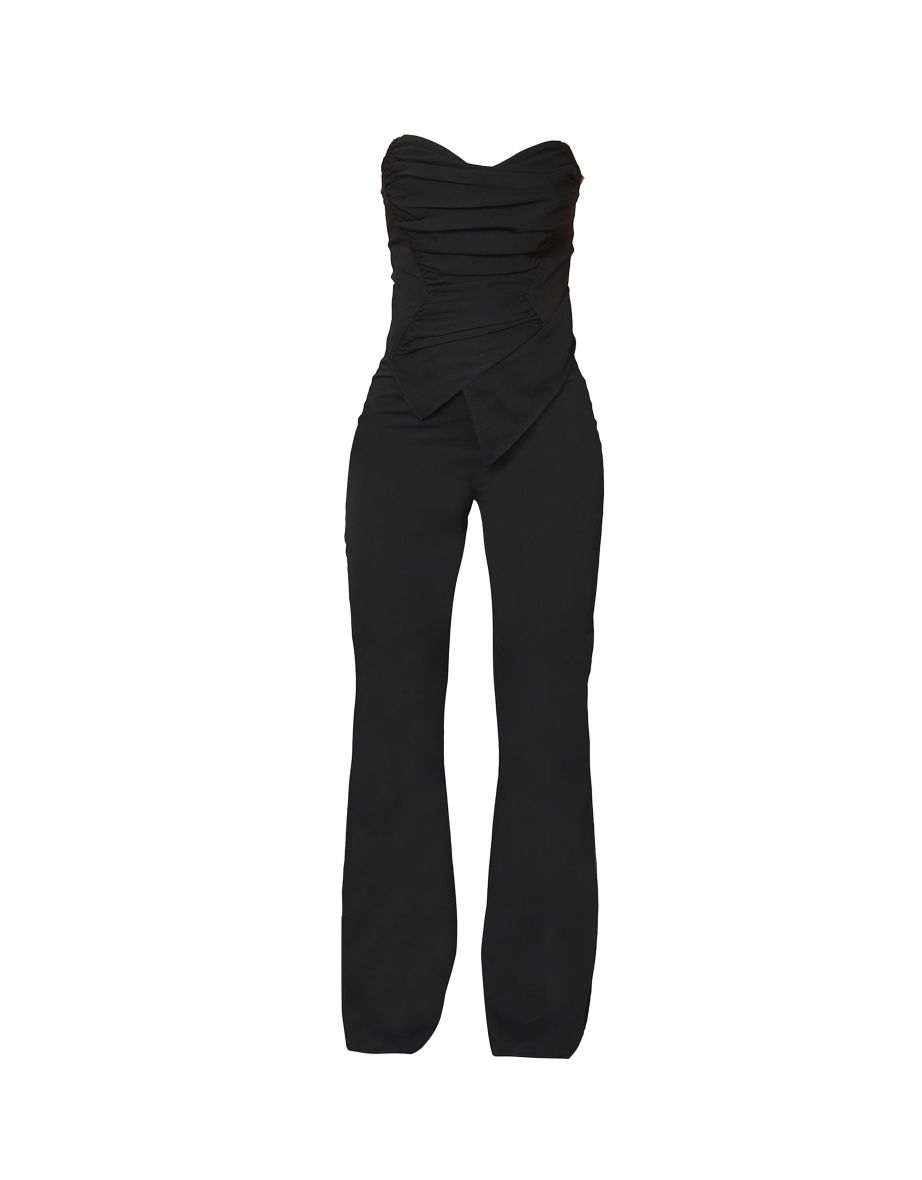 Black Ruched Pointed Corset Bandeau Jumpsuit - 4
