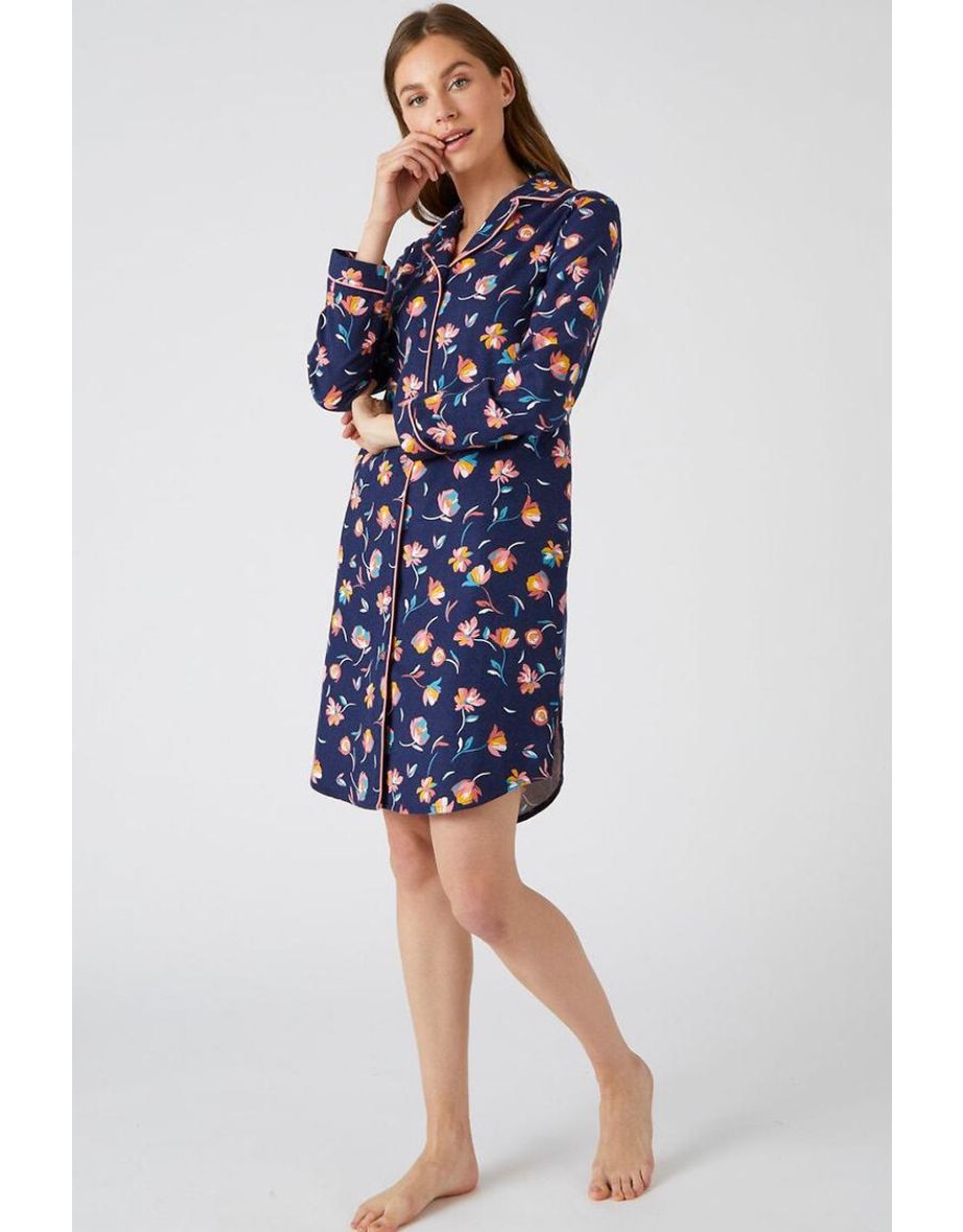 Floral Cotton Flannelette Nightshirt with Long Sleeves
