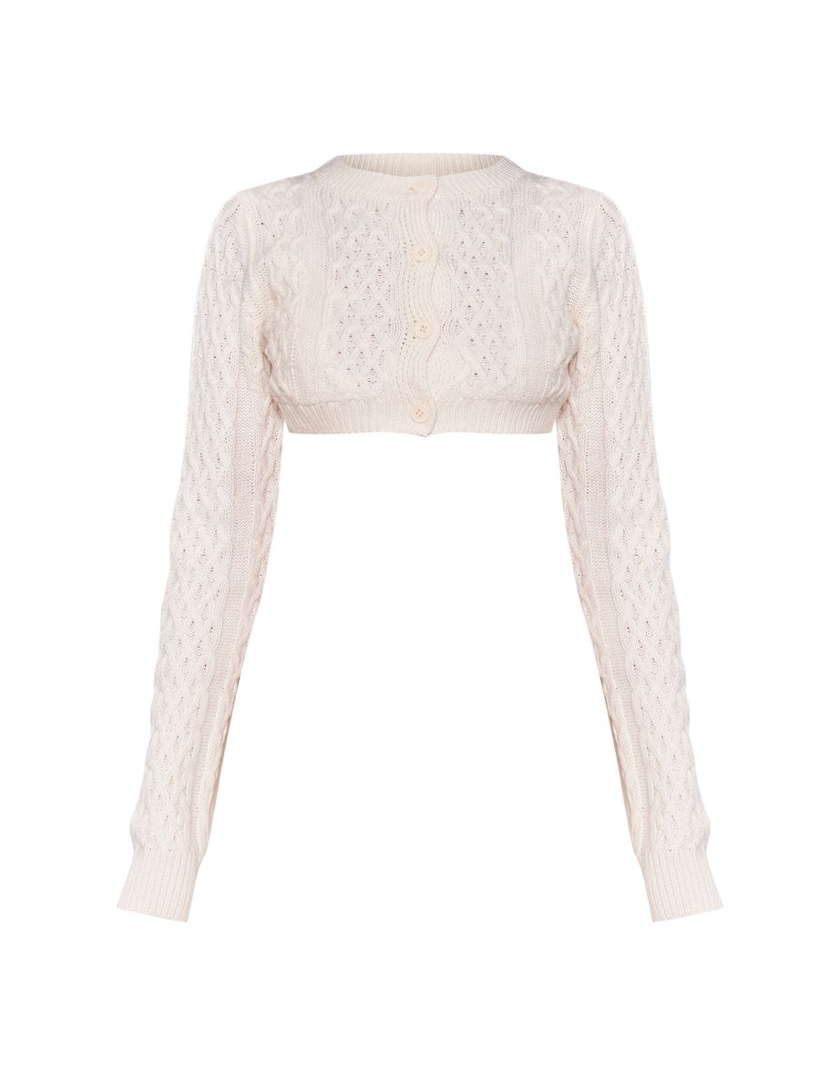 Petite Cream Cable Knit Extreme Cropped Cardigan - 4