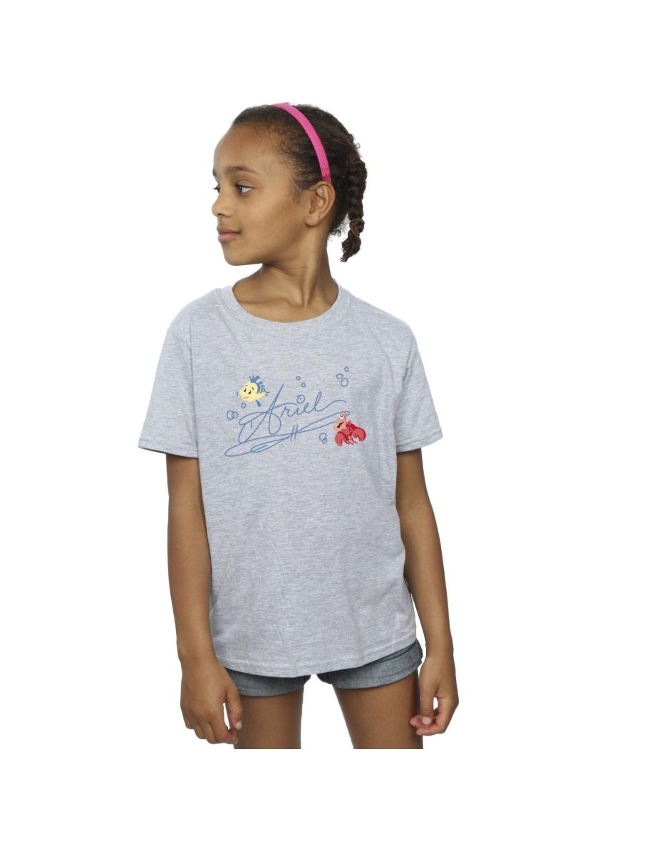 Disney Girls The Little Mermaid Ariel Cotton T-Shirt - Sports Grey