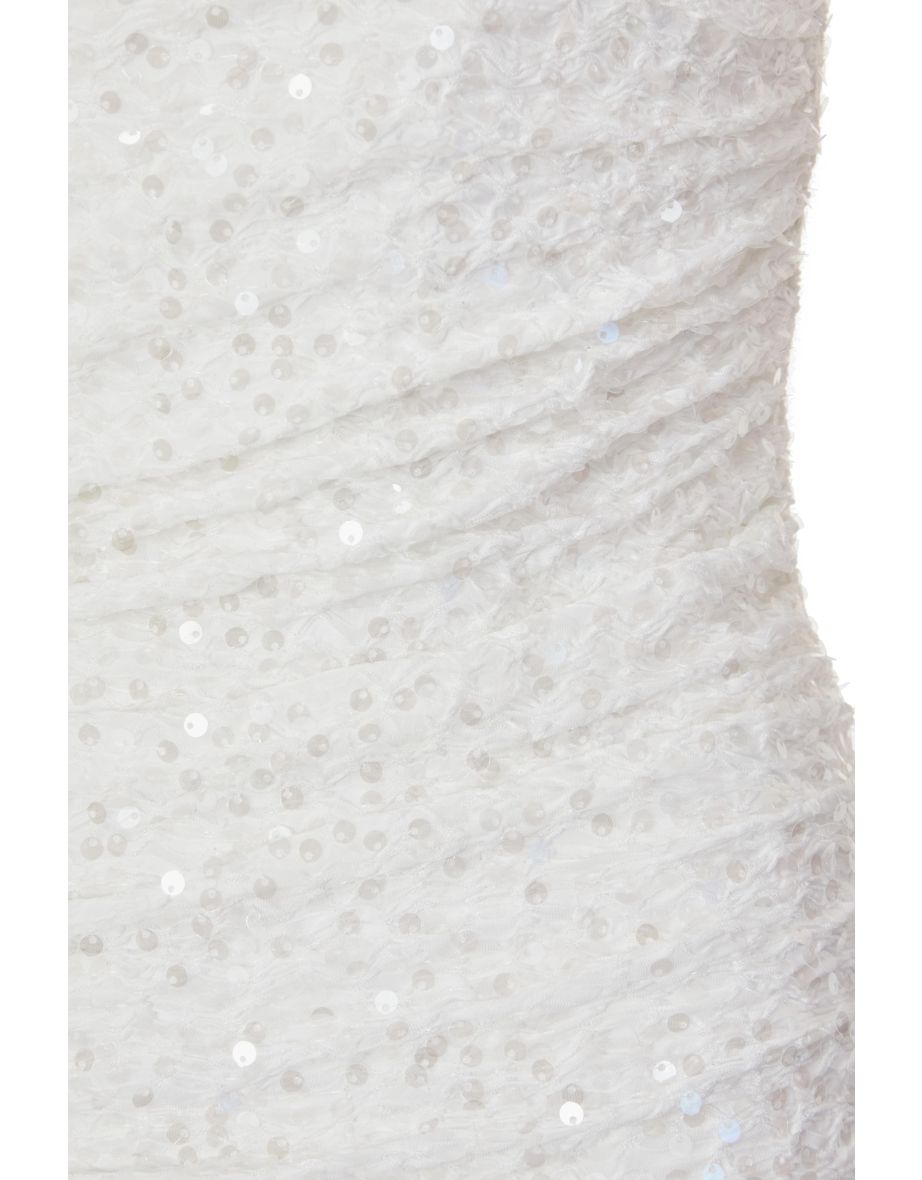 White Textured Sequin Midaxi Dress - 5
