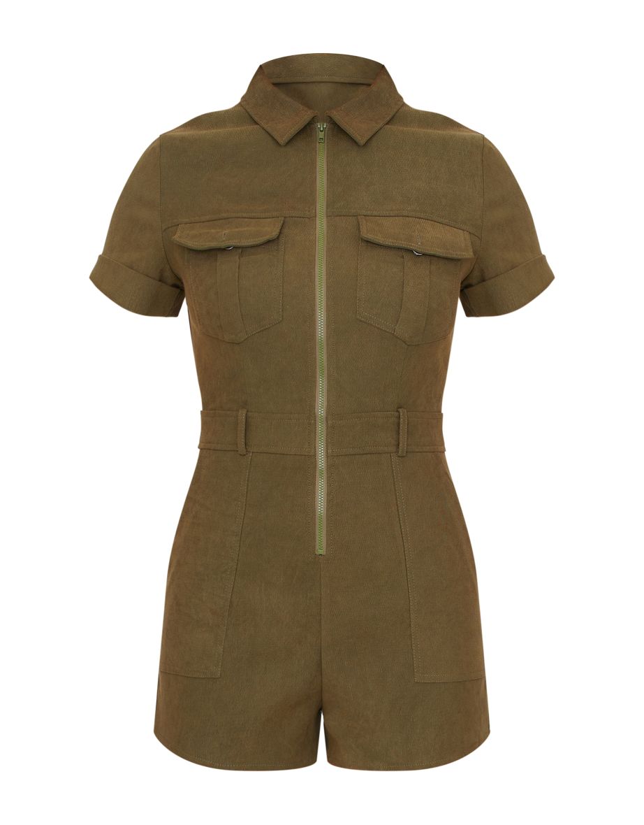 Khaki Soft Tailored Utility Detail Playsuit - 4