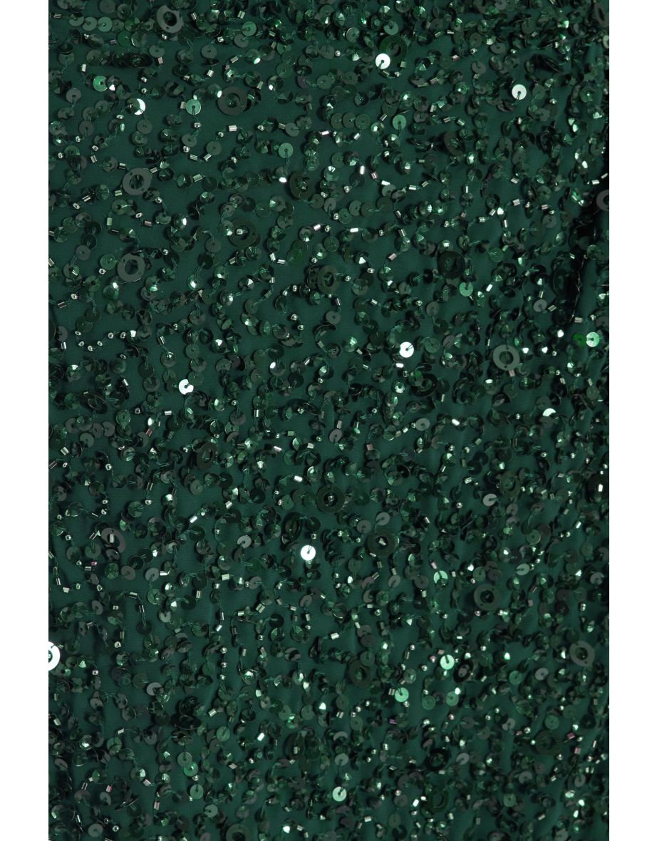 Green Sequin Column Midaxi Evening Wrap Dress with Long Sleeves - 5