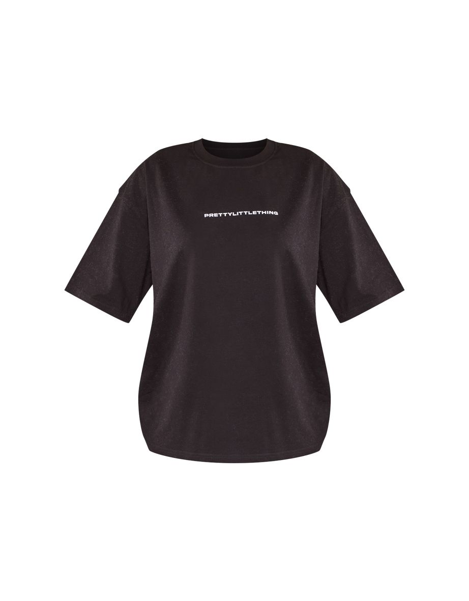 PRETTYLITTLETHING Black Print Oversize T Shirt - 4