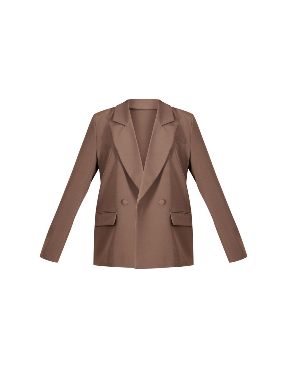 Mushroom Double Breasted Oversized Boxy Fit Blazer - 4
