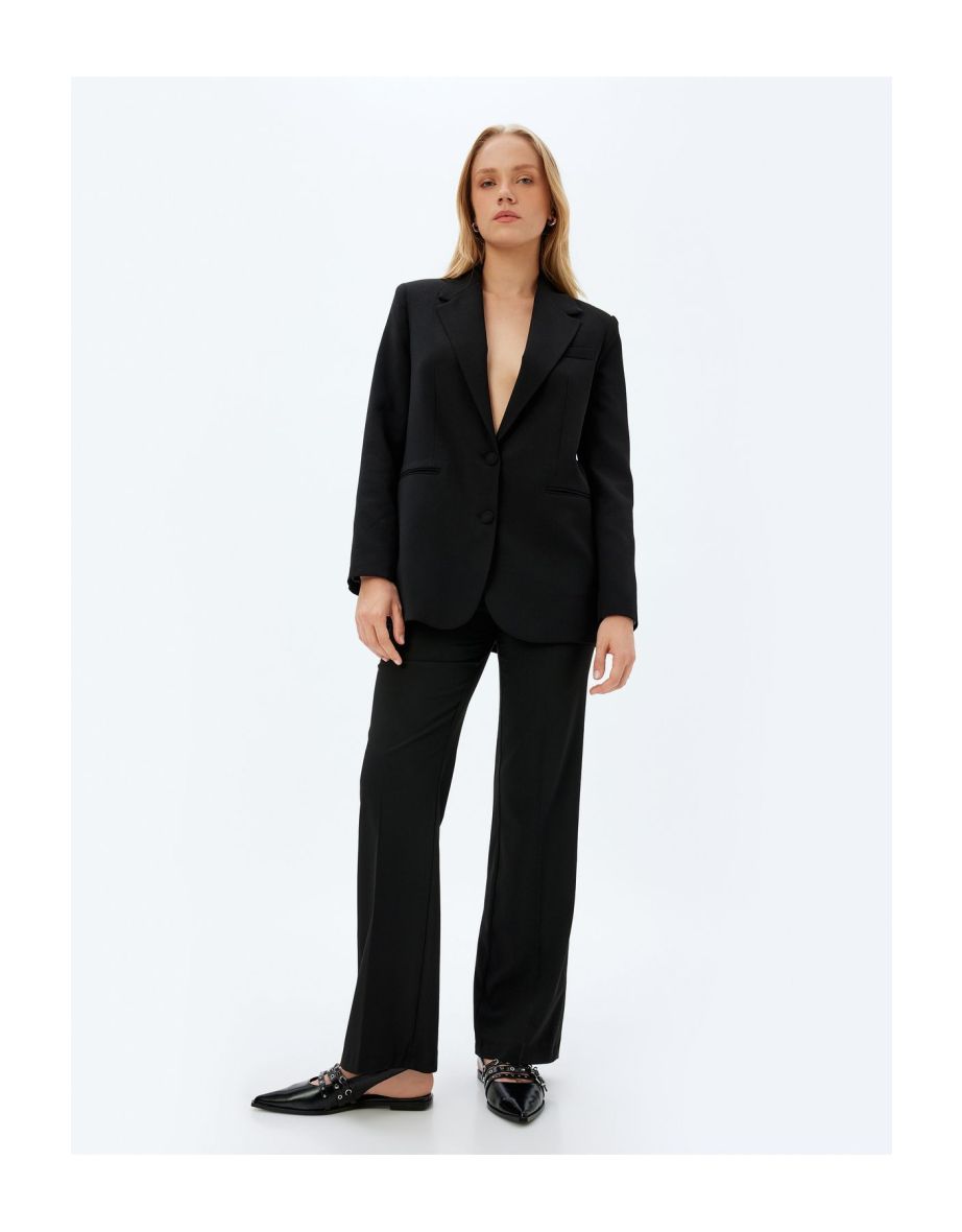 Fabric Trousers Wide Straight Leg Standard Waist