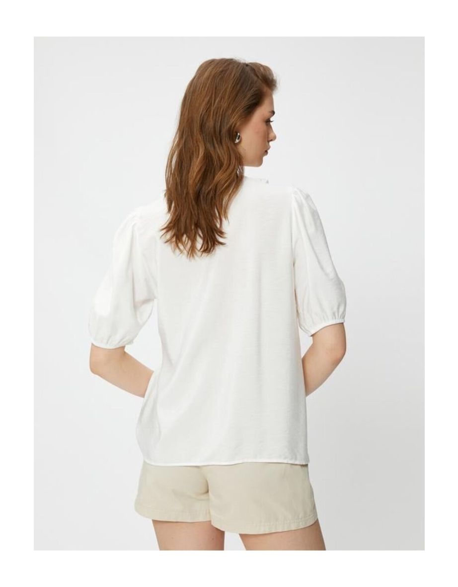 Stoned Scallop Collar Shirt Balloon Sleeve - 2