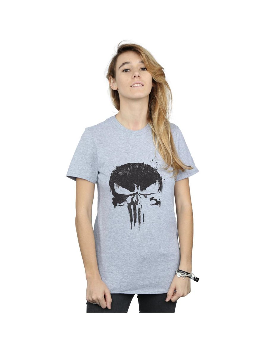 Marvel Womens/Ladies The Punisher TV Skull Logo Cotton Boyfriend T-Shirt - Sports Grey