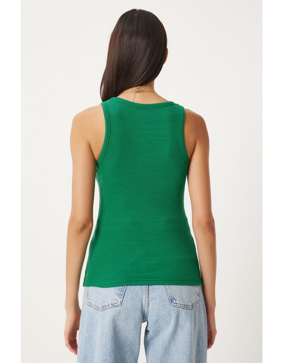 Women's Green Orange 2-Piece Ribbed Thick Strappy Knitted Undershirt - 7
