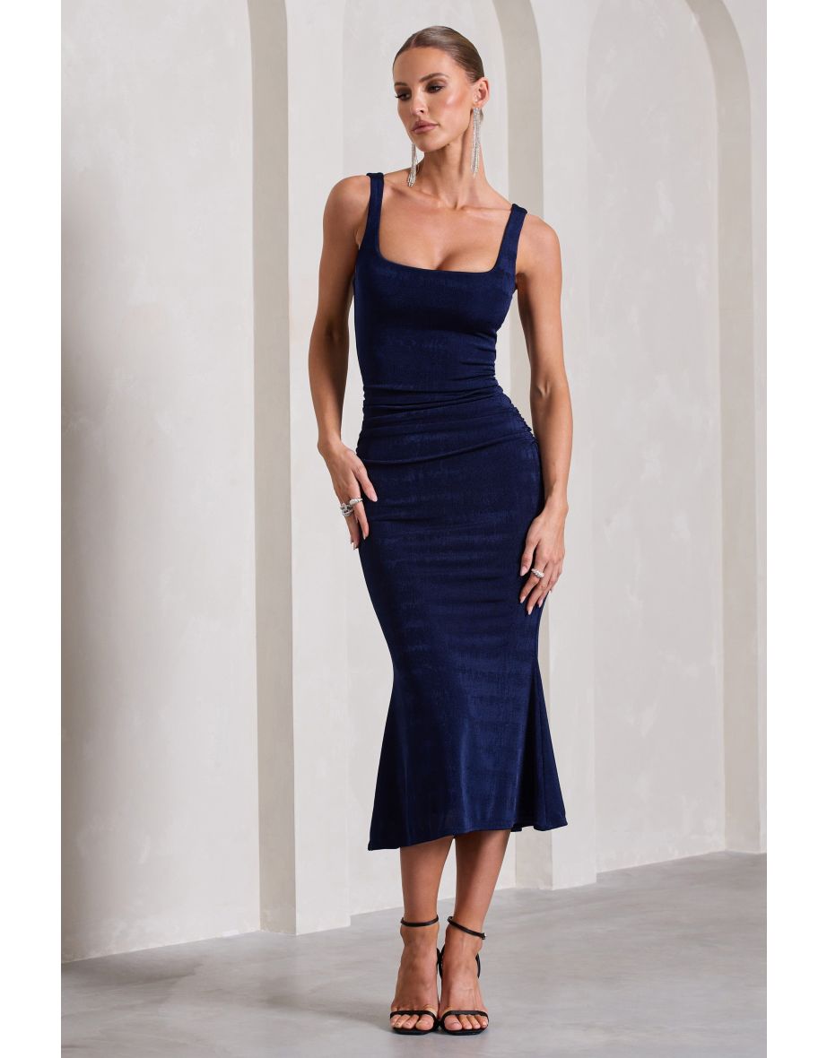 Blue Ruched Mermaid Midaxi Slip Dress - 4