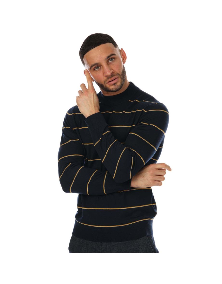 Men's Ted Baker Nocal Stripe Mock Neck Knit in Blue