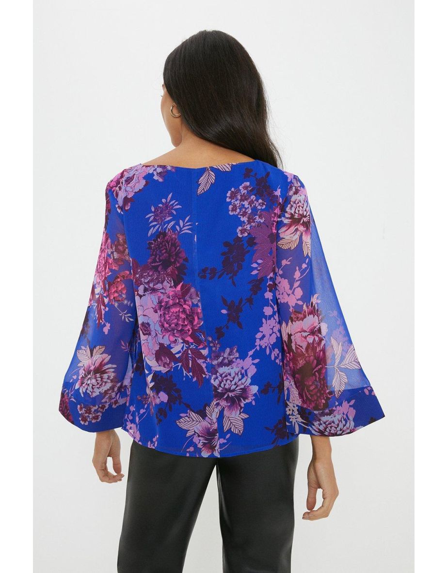 Floral Print Chiffon Top Overlay - 2