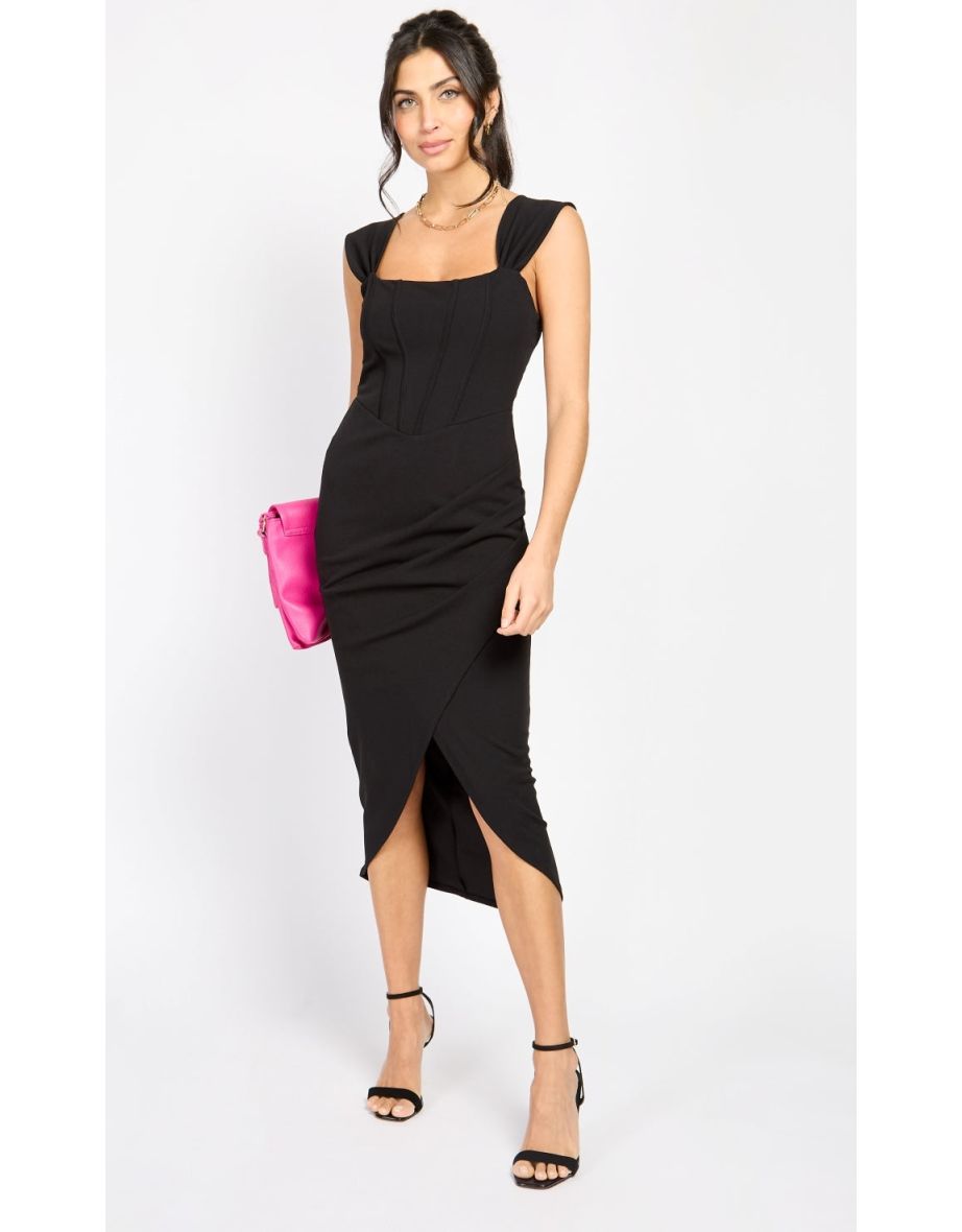 Black Corset Midi Dress by Chloe Lewis