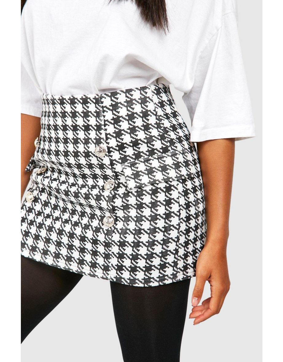 Wool Look Dogtooth Mini Skirt - blackwhite - 3