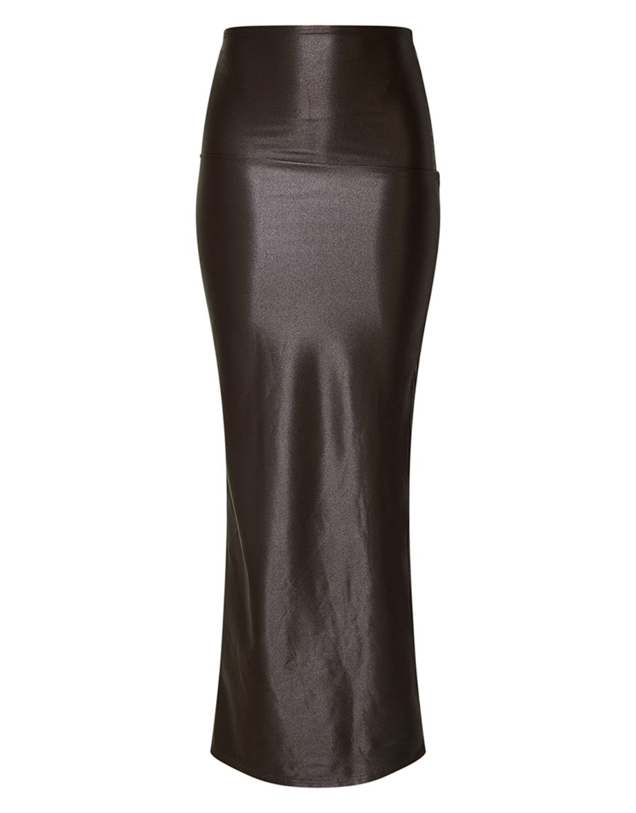 Black Stretch Satin Split Side Maxi Skirt - 4