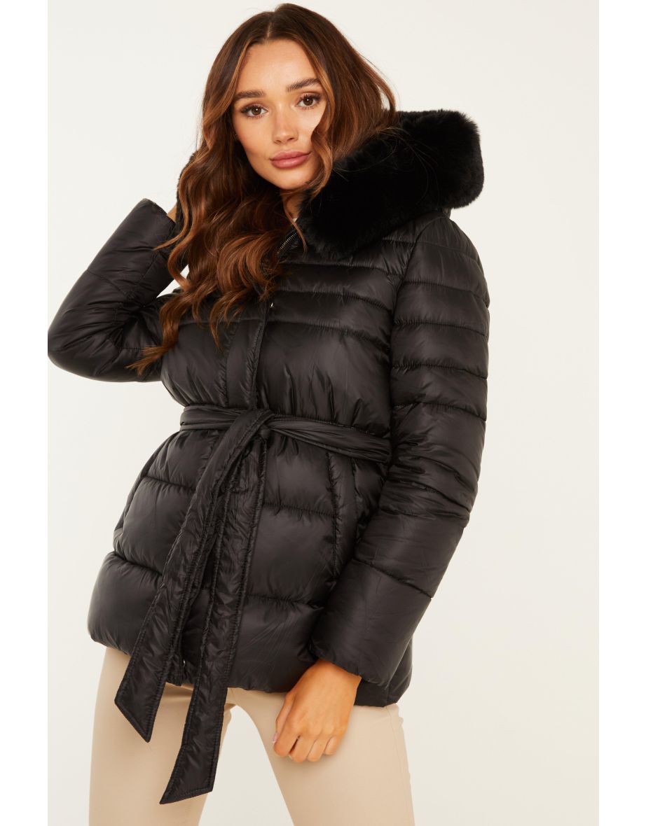 Quiz black fur jacket best sale