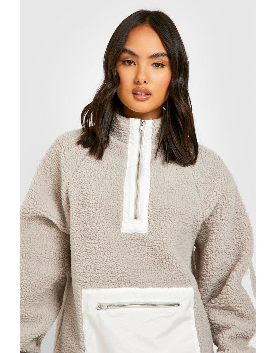 Premium Borg Nylon Half Zip Sweater - grey - 3