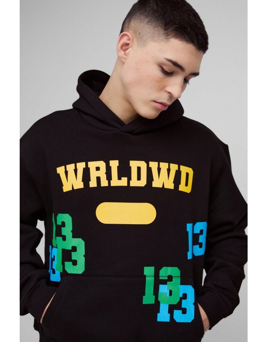 Oversized Boxy Worldwide 13 Embroidered Varsity Tracksuit - black - 2