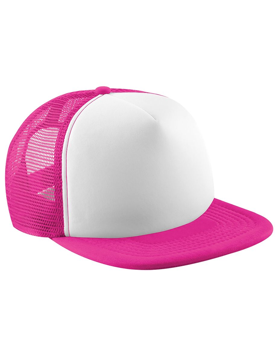 Beechfield Vintage Plain Snap-Back Trucker Cap - Fuchsia/White