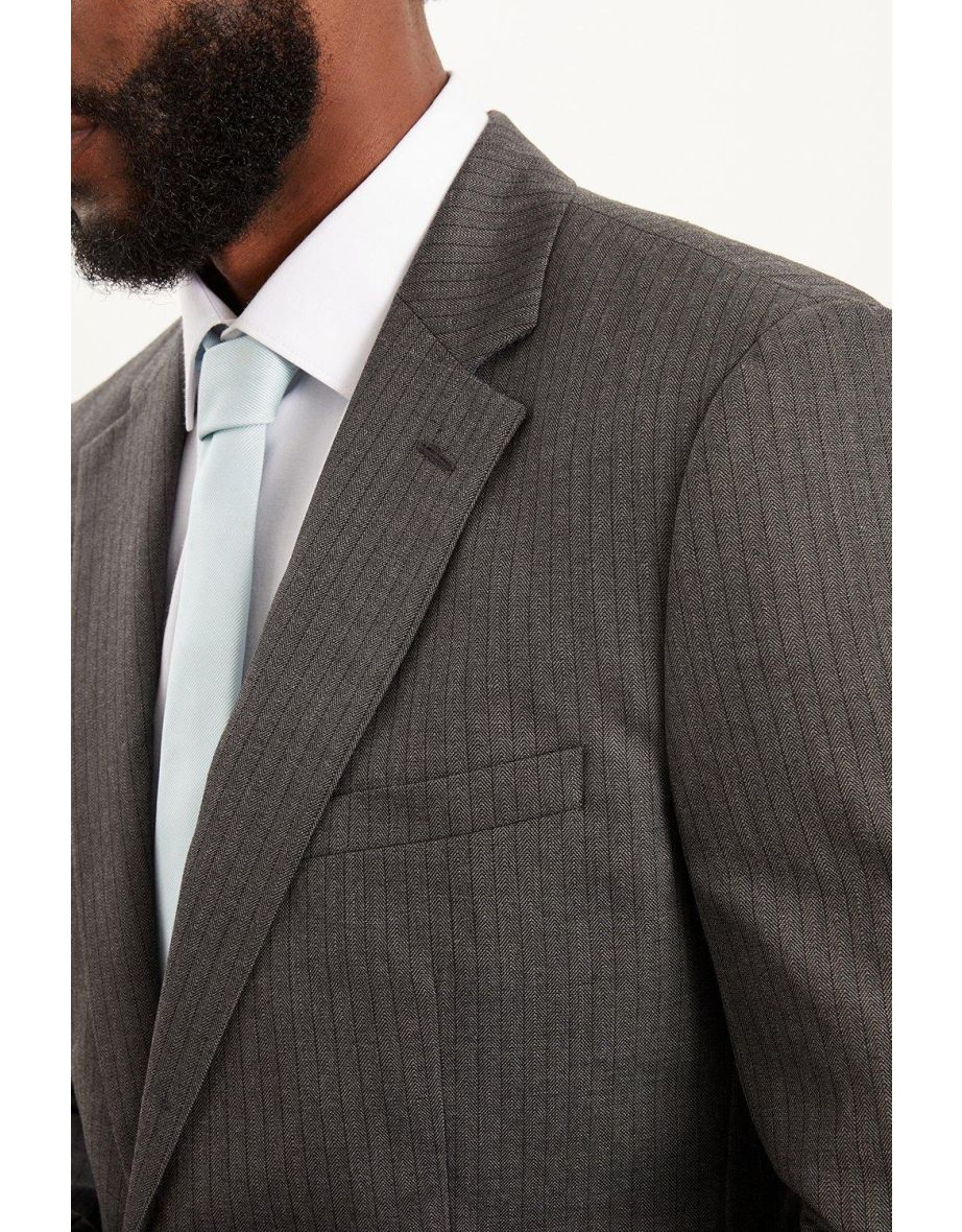 Slim Fit Charcoal Herringbone Suit Jacket - 3