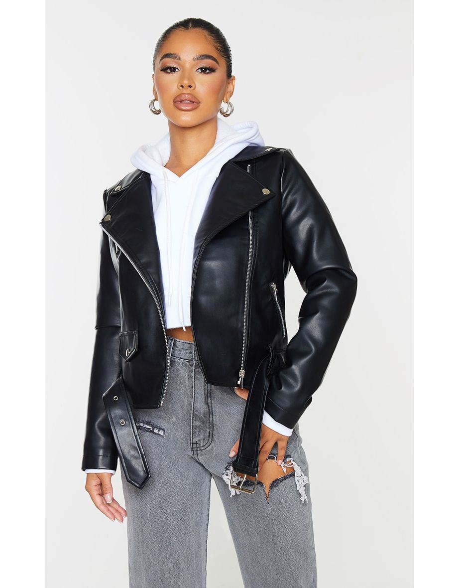 Petite black leather biker jacket hotsell