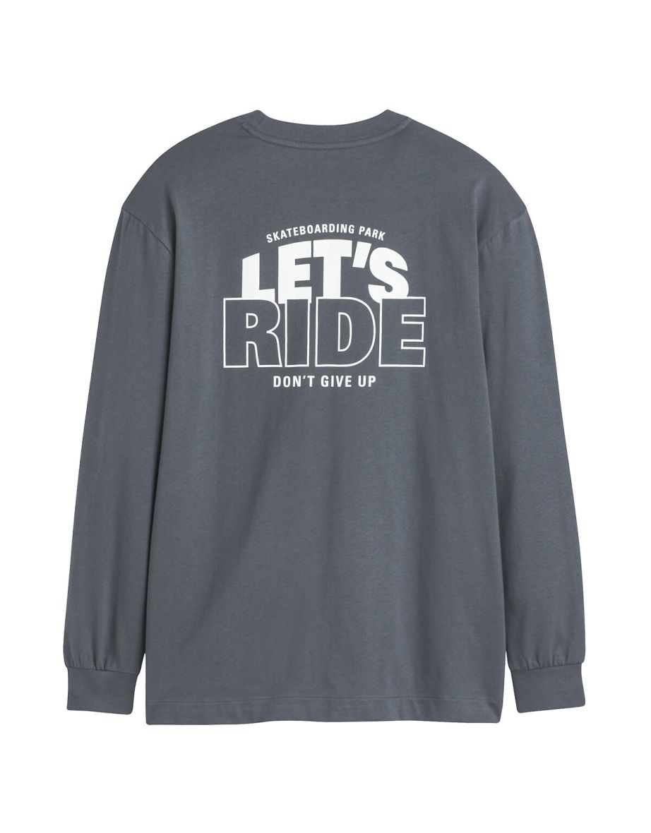 Cotton Long Sleeve T-Shirt with Slogan Print on Back - 3