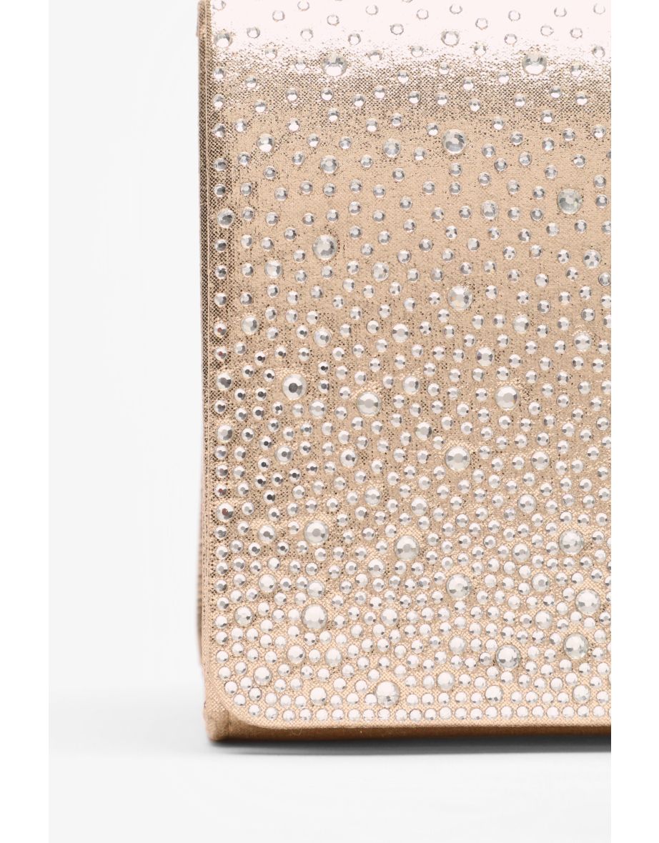Gold Satin Diamante Clutch Bag - 4