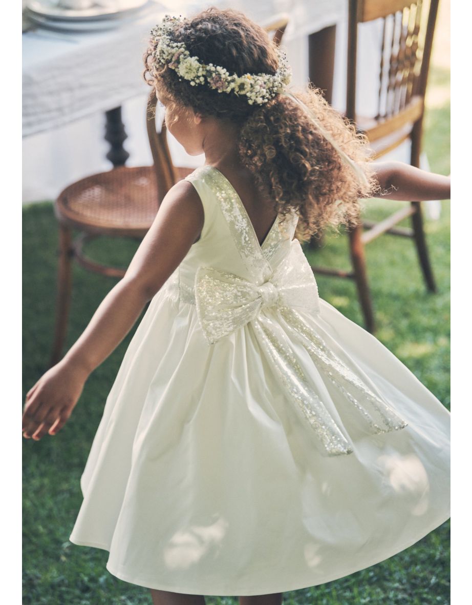 Claudia Ivory Sequin Bow Dress - 10