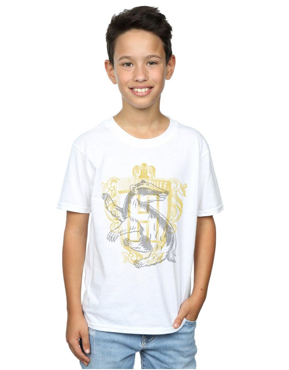 Harry Potter Boys Hufflepuff Badger Crest T-Shirt - White