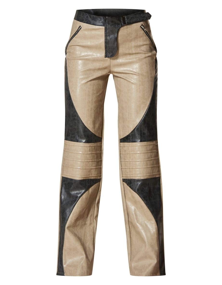PLT Label Stone Biker Detail Faux Leather Trousers - 4
