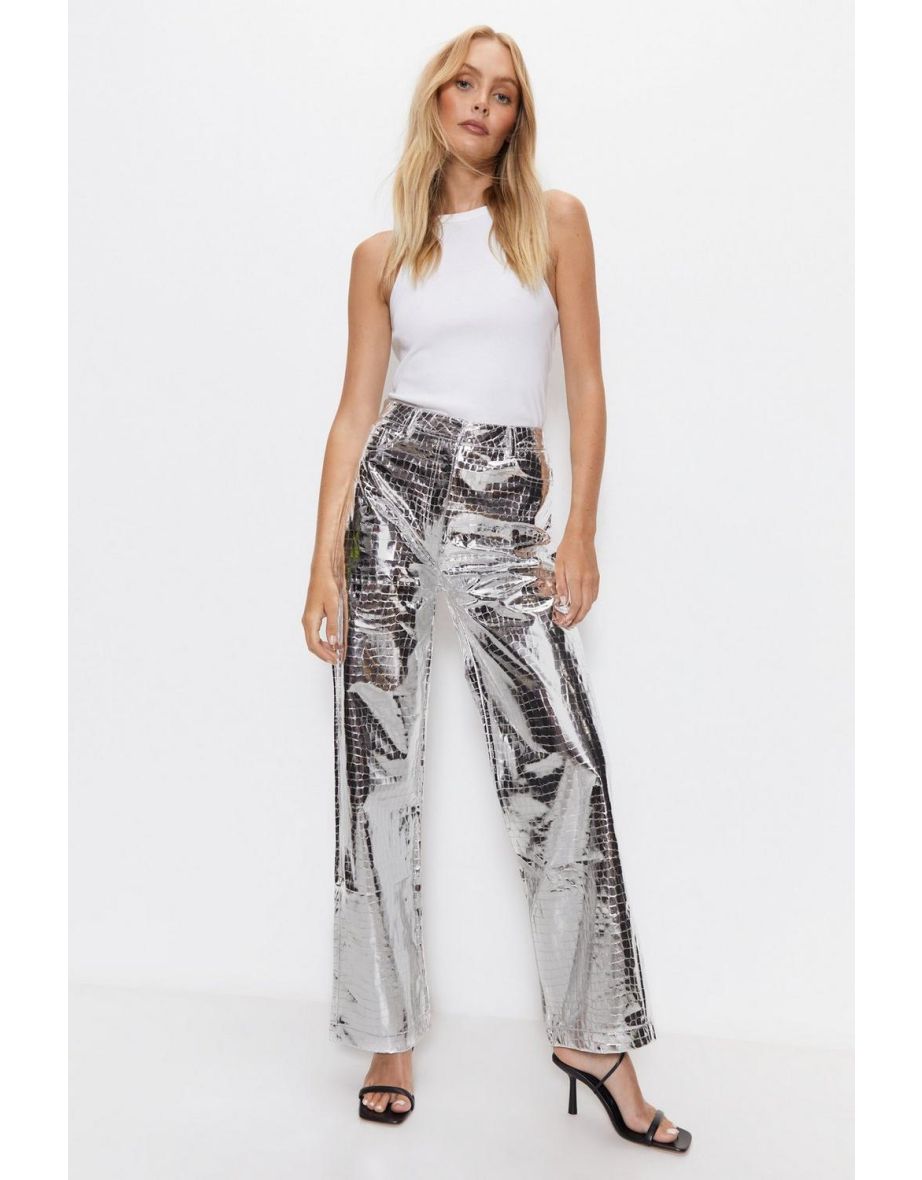 Croc Faux Leather Straight Leg Trousers